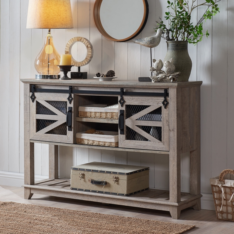 Yasmine 46" Entryway Table Sliding Barn Doors, Farmhouse Console Sofa Table with Storage Entryway Hallway