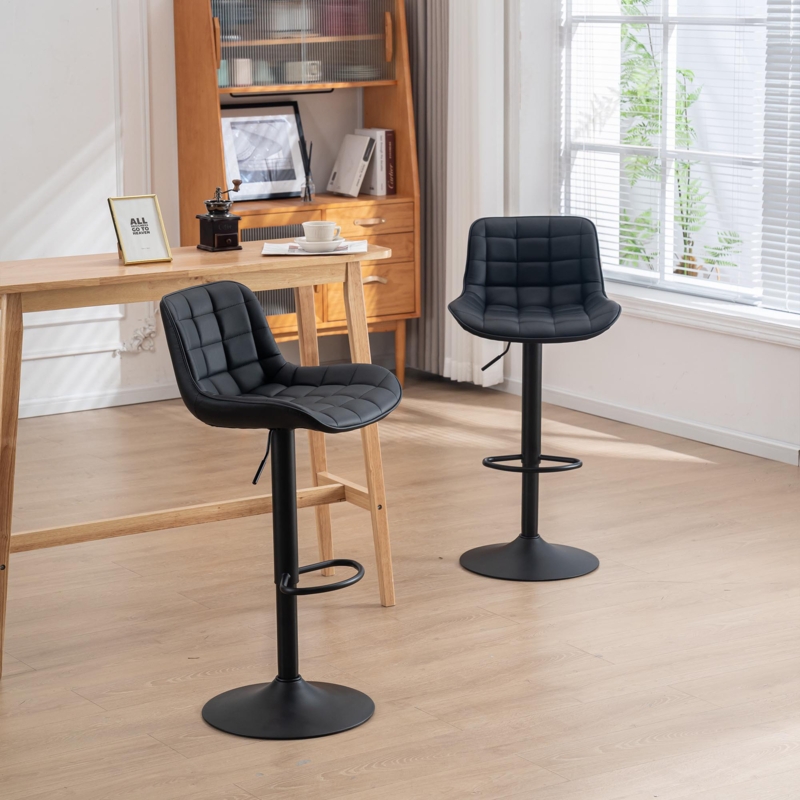 Zager Swivel Adjustable Height Bar Stool Leather Barstools Upholstered Counter Stools Round Base