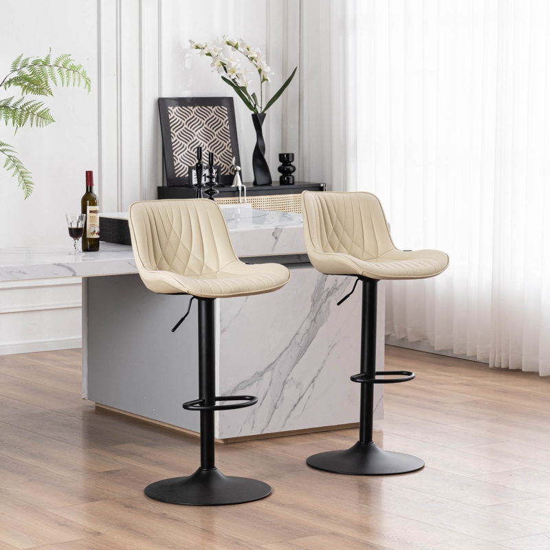 Zager Swivel Adjustable Height Bar Stools, Leather Upholstered Counter Stools, Modern Pub Stool