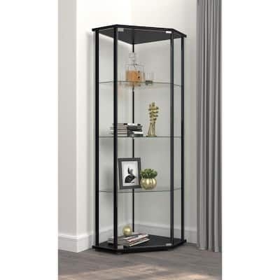 Zenobia Clear and Black Glass Shelf Storage Cabinet