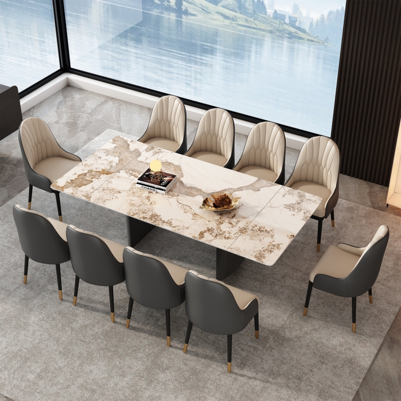 Zyannah 11 - Piece Extendable Faux Marble Top Double Pedestal Dining Set
