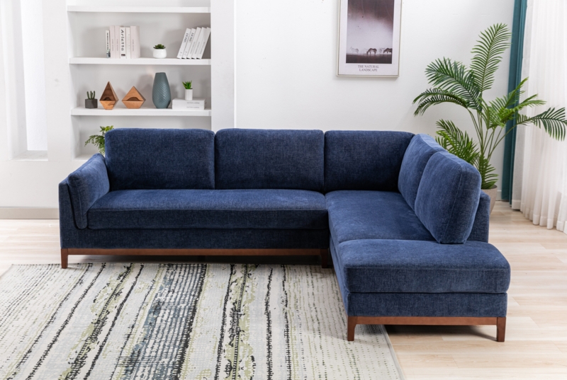 109.8" Wide Chenille Fabric Cushion Back Upholstered L-Shaped Sofa & Chaise with Solid Wood Frame