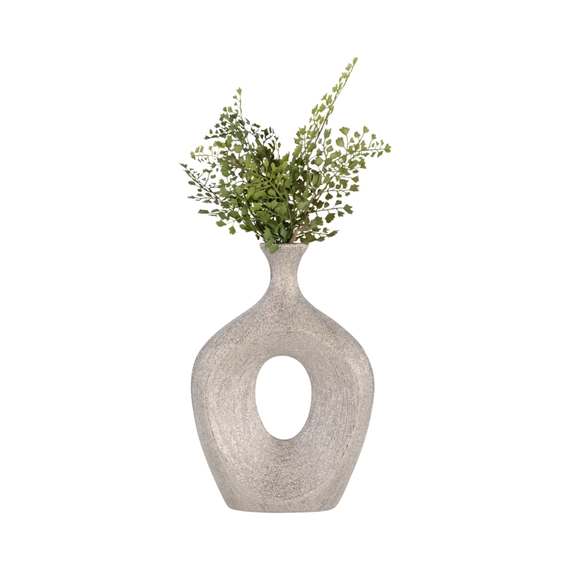13" Ceramic Oval Vase - Contemporary Glam Abstract Cut-Out Vase in Beaded - Creative Home or Office Decorative Table Accent