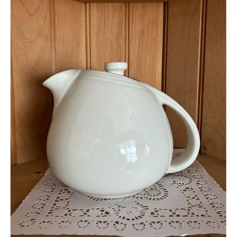 1940s Vintage Hall China Sani White Rose Teapot Set With Sugar Creamer- Set of 3