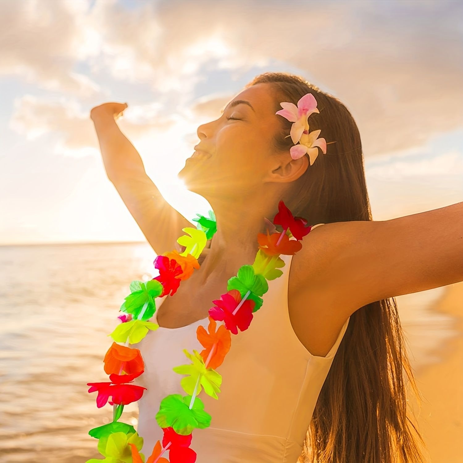 1pc, Premium Hawaiian Leis For Hula Dance Luau Party, Floral Necklace Leis For Party Supplies Favors Celebrations And Decorations