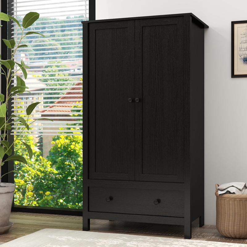 2 Door Wardrobe, Armoire With Drawer For Bedroom (White)