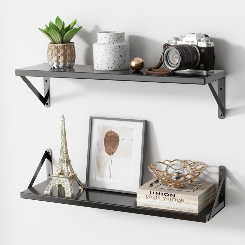 2 Piece Wooden Wall Mounted Floating Shelves for Bathroom Kitchen Bedroom Living Room