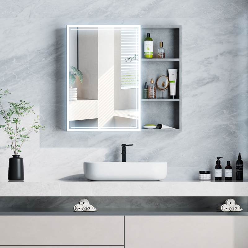 27.6'' W 27.6'' H Surface Frameless Medicine Cabinet with Mirror and 6 Fixed Shelves