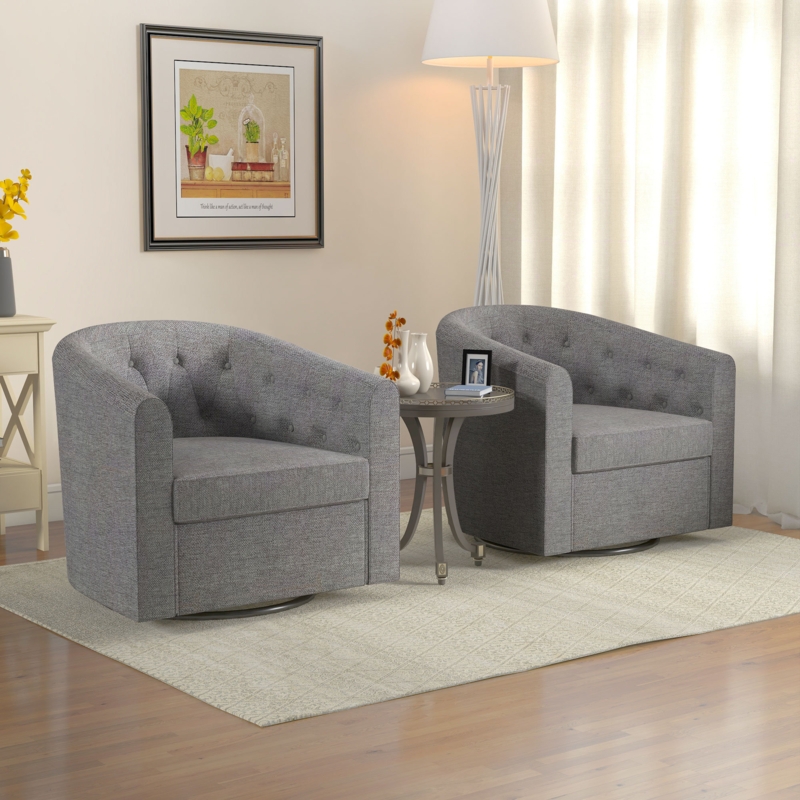 28'' Wide Modern Wide Soft Linen Arm Accent Chair with Swivel (Set of 2)