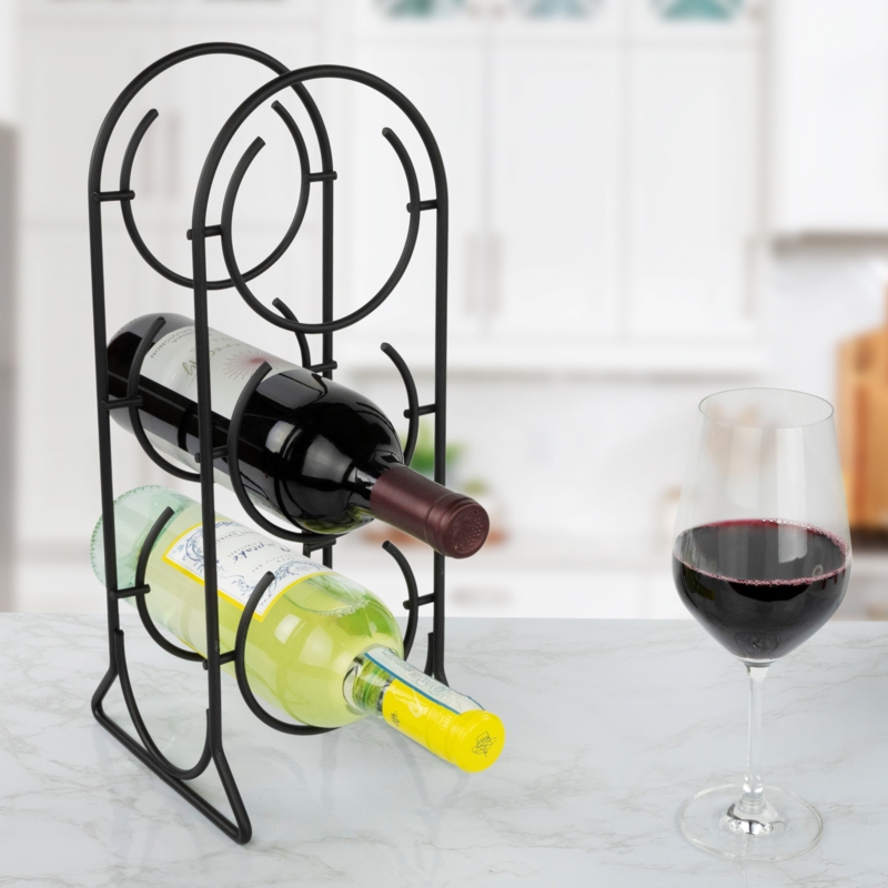 3 Bottle Tabletop Wine Bottle Rack in Black