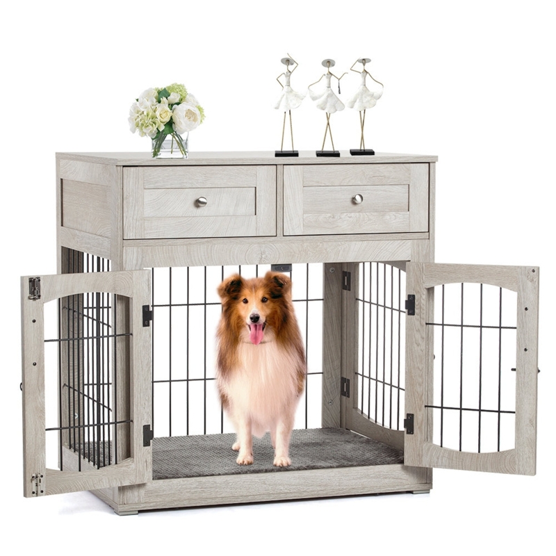 3-Doors Dog Crate Furniture With 2 Drawers