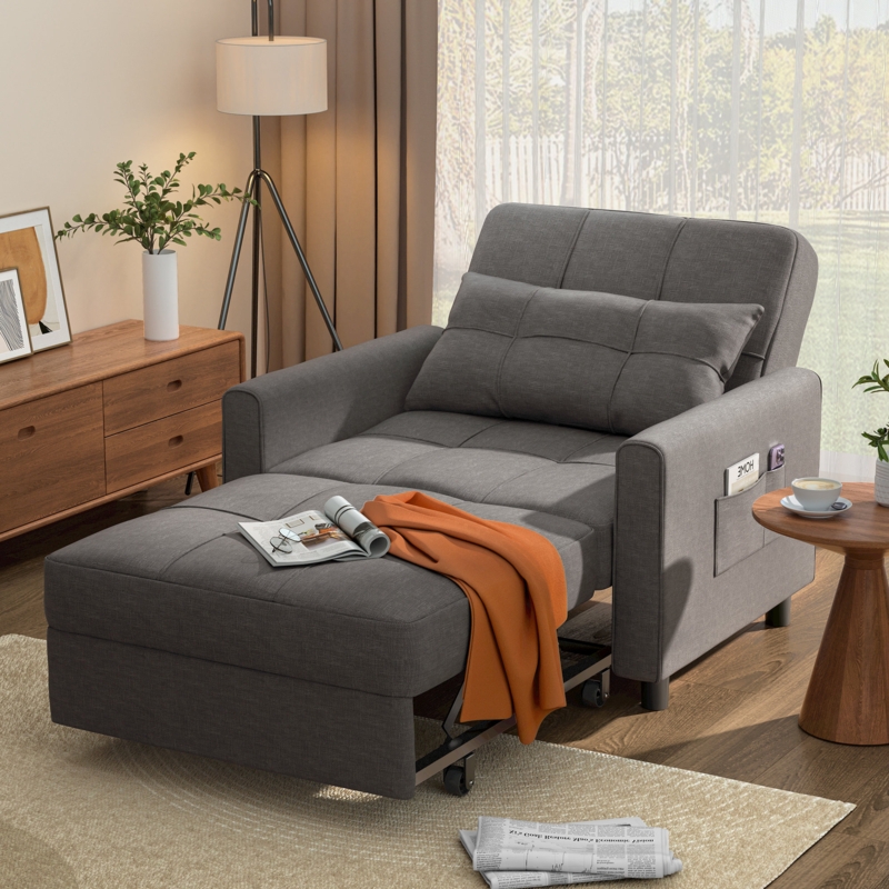 3-in-1 Adjustable Upholstered Sleeper Sofa Bed, Convertible Modern Foldable Lounge Chair