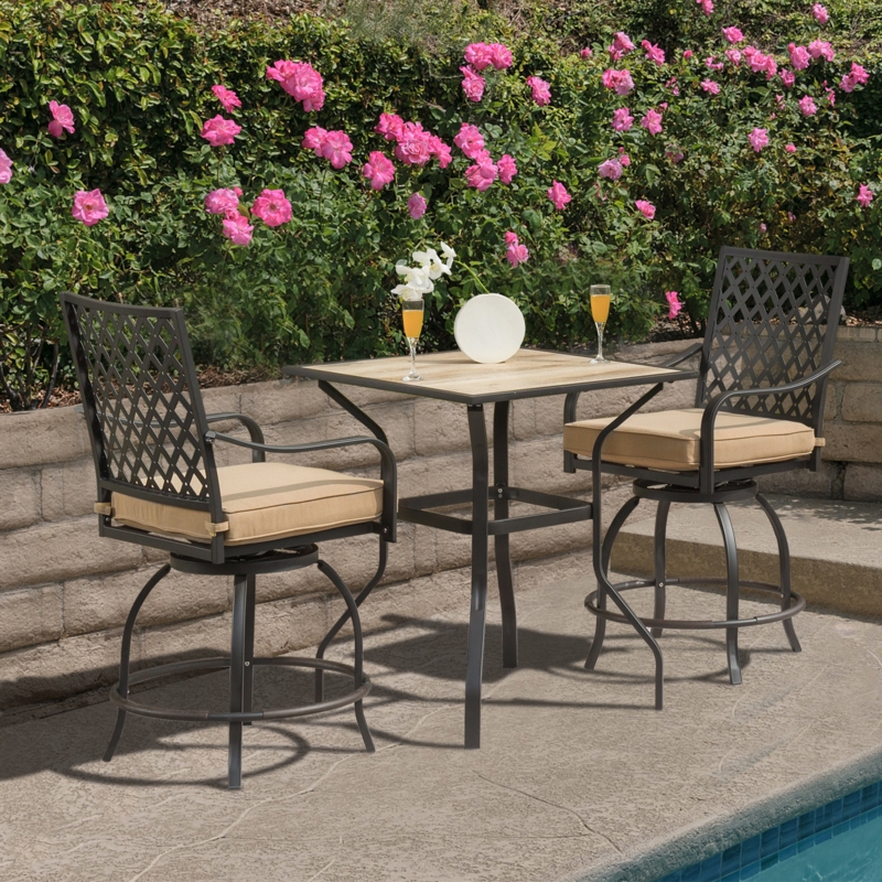 3 PCS Metal Bar Set with Stools and Seat Cushions