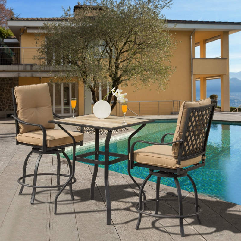 3 PCS Metal Bar Set with Stools Seat and Back Cushions