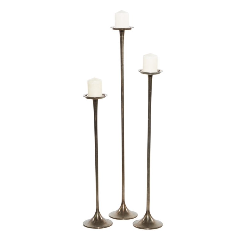 3 Piece Aluminum Tall Candle Holder Set, 27", 32", 40"H