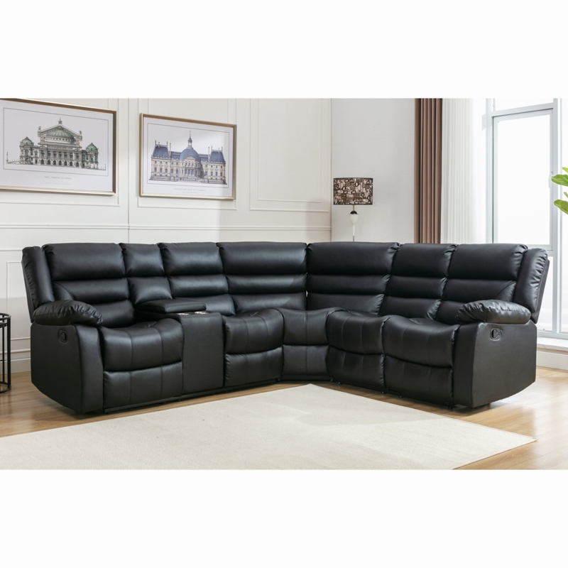 3 - Piece Modern and Overstuffed Soft Breathable Vegan Leather Manual Reclining Sectional