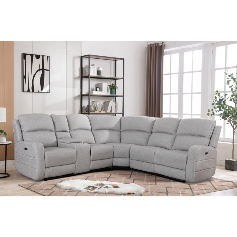 3 - Piece Modern and Overstuffed Soft Power Reclining Sectional with Cupholders and Storage