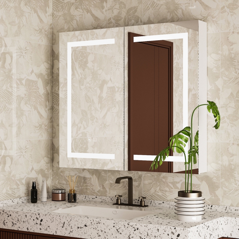 35.4'' W 31.3'' H Surface Framed Medicine Cabinet with Mirror and 3 Adjustable Shelves