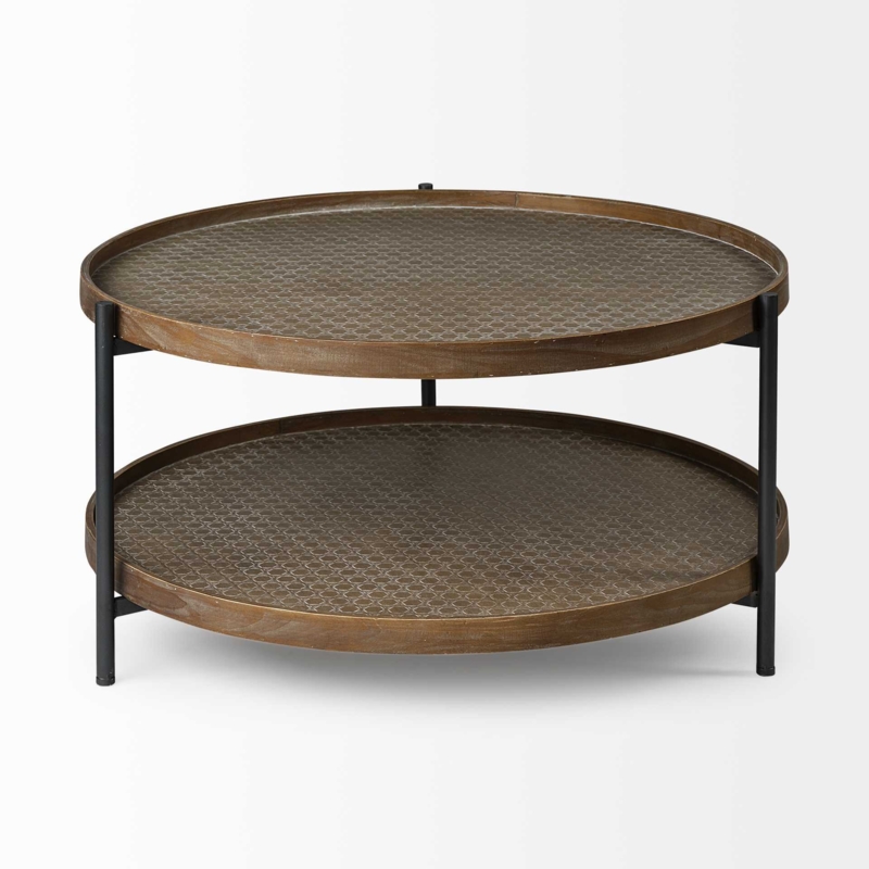 36" Round White Marble Top Black And Metal Base Coffee Table