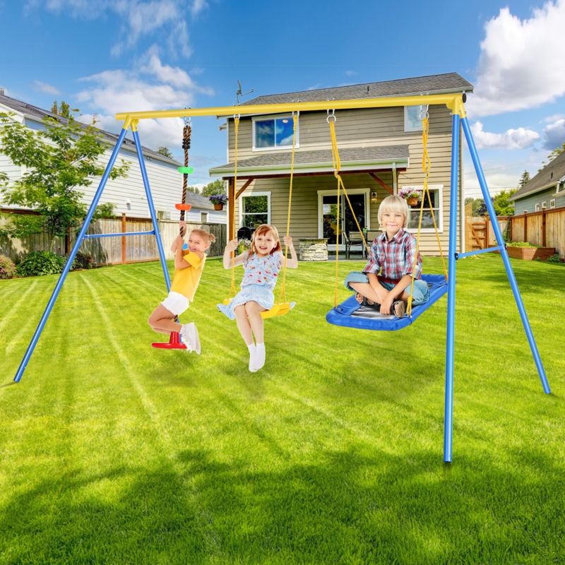 4 in 1 Multi function Outdoor Heavy Duty Kids Swing Set With 3 Swing And 1 Climbing Ladder
