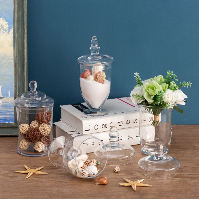 4 Piece Clear Glass Apothecary Jar Set