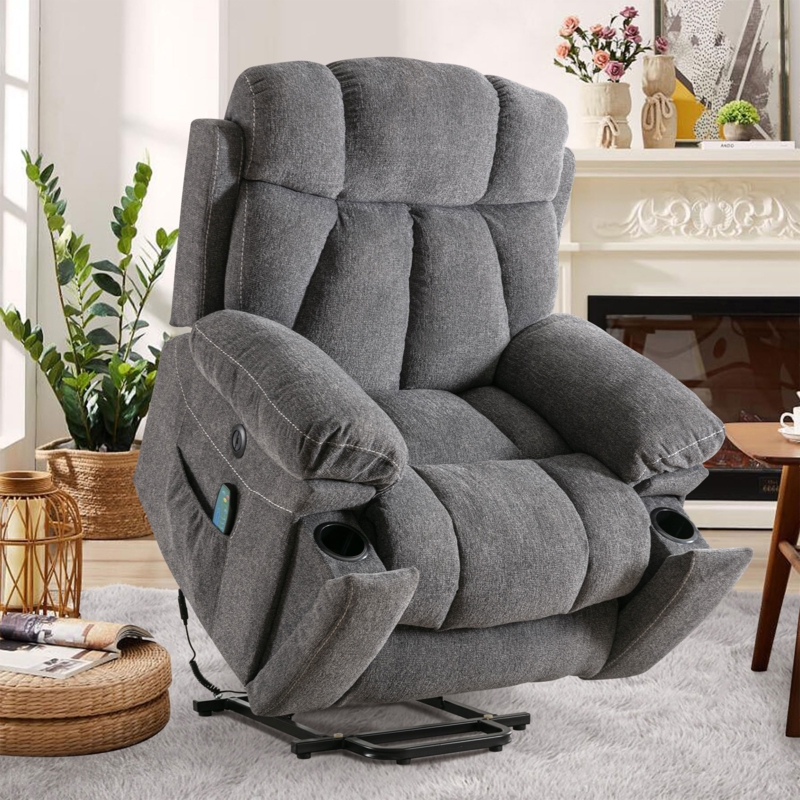 40.5" W Microsuede Comfortable Power Lift Reclining Heated Massage Chair with USB and Cup Holders