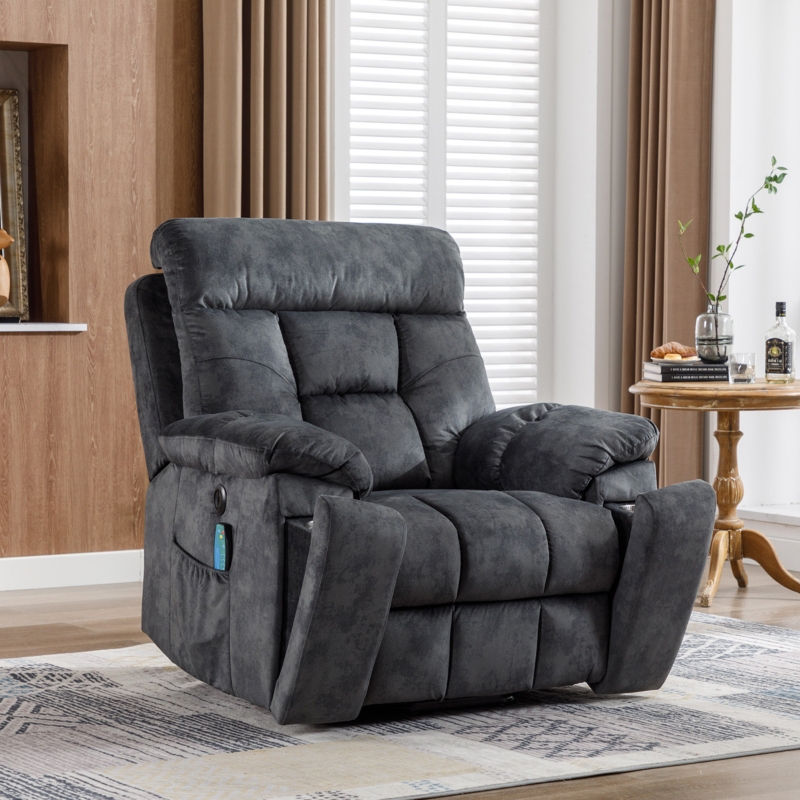 43" Wide OverSize Ultra Suede with Super Soft Padding Electric Massage Heated Recliner Chair