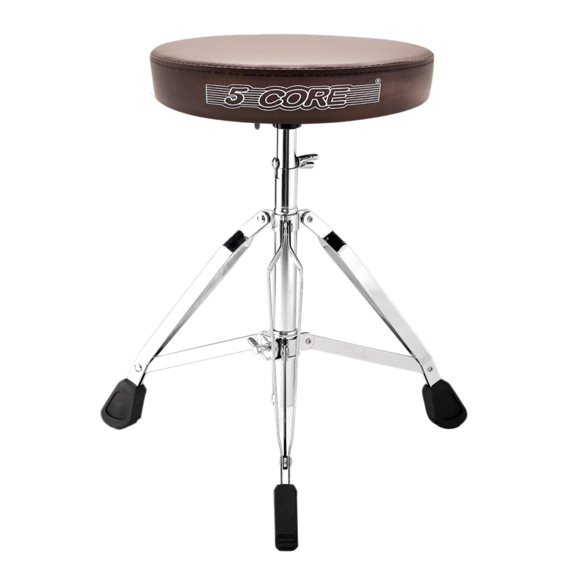 5 Core Drum Throne Guitar Stool Thick Padded Drummers Chair Piano Seat Chrome Brown Dumel