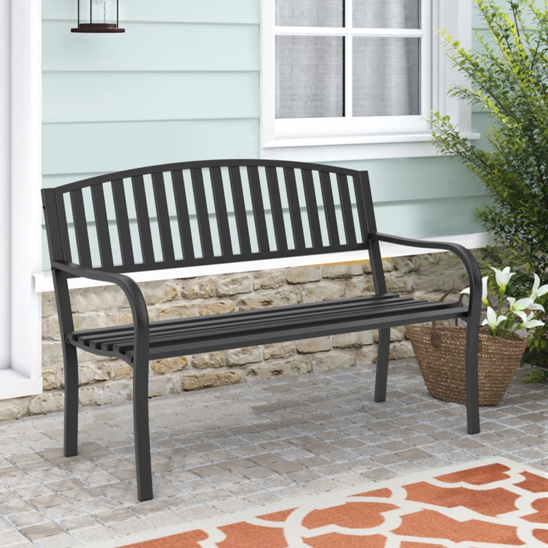 50'' Patio Garden Bench, Loveseats Patio Park Bench,Black Steel Cast Iron Frame Bench,Metal Bench