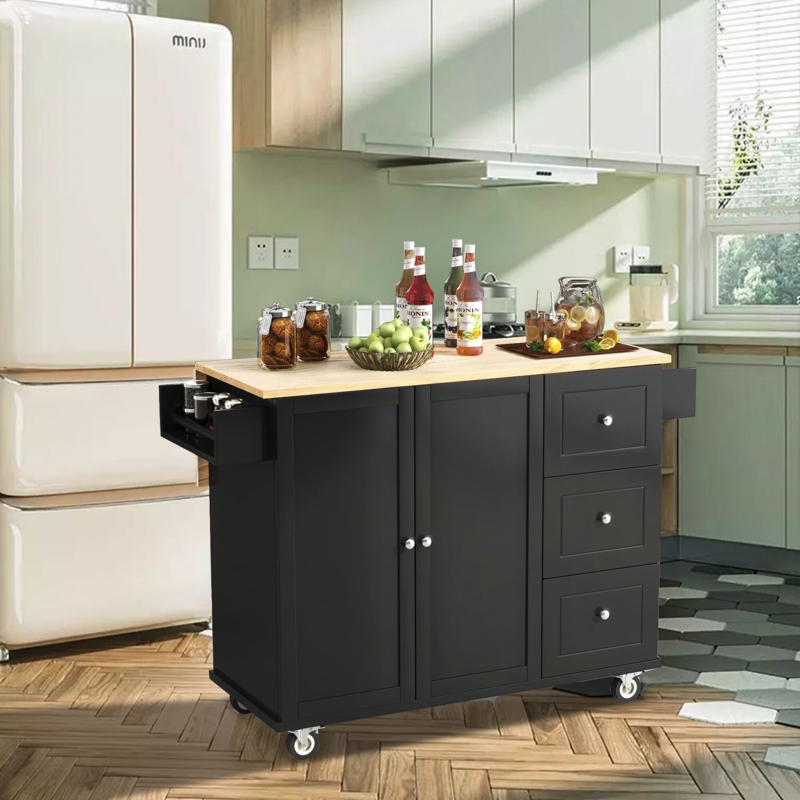 52.7'' Wide Rolling Wood Kitchen Island with Drop Leaf