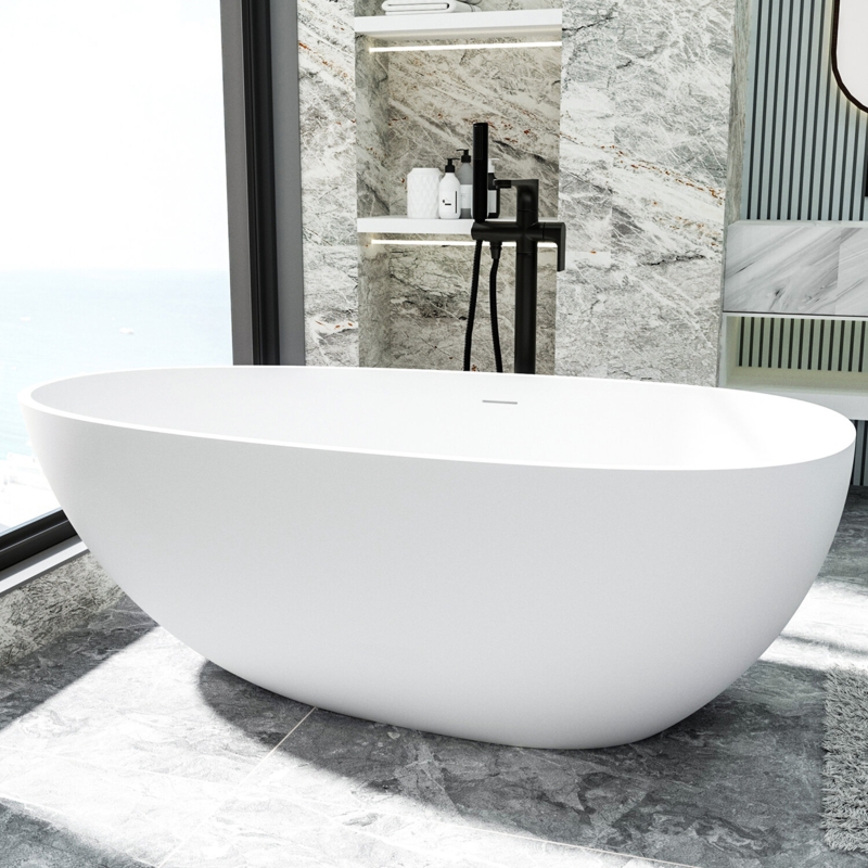 71" x 35.4" Freestanding Soaking Solid Surface Bathtub