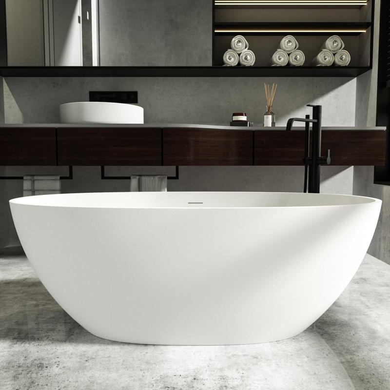 71" x 35.43" Freestanding Soaking Solid Surface Bathtub
