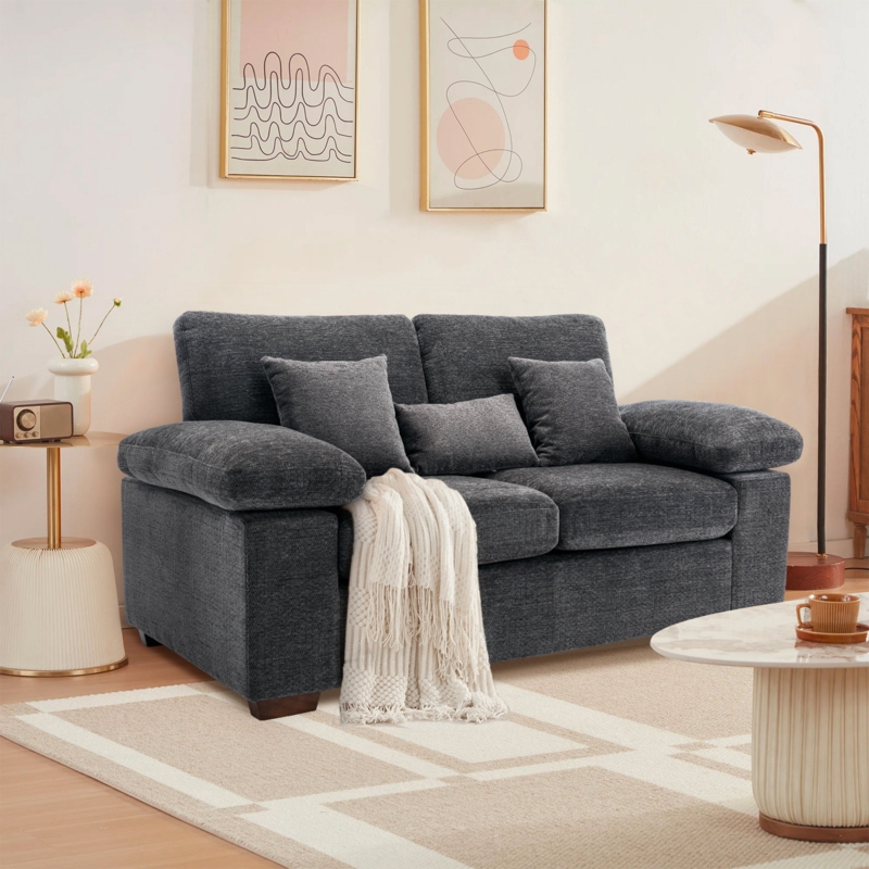 73.62" Chenille Upholstered Sofa with Pillowed-back Loveseat