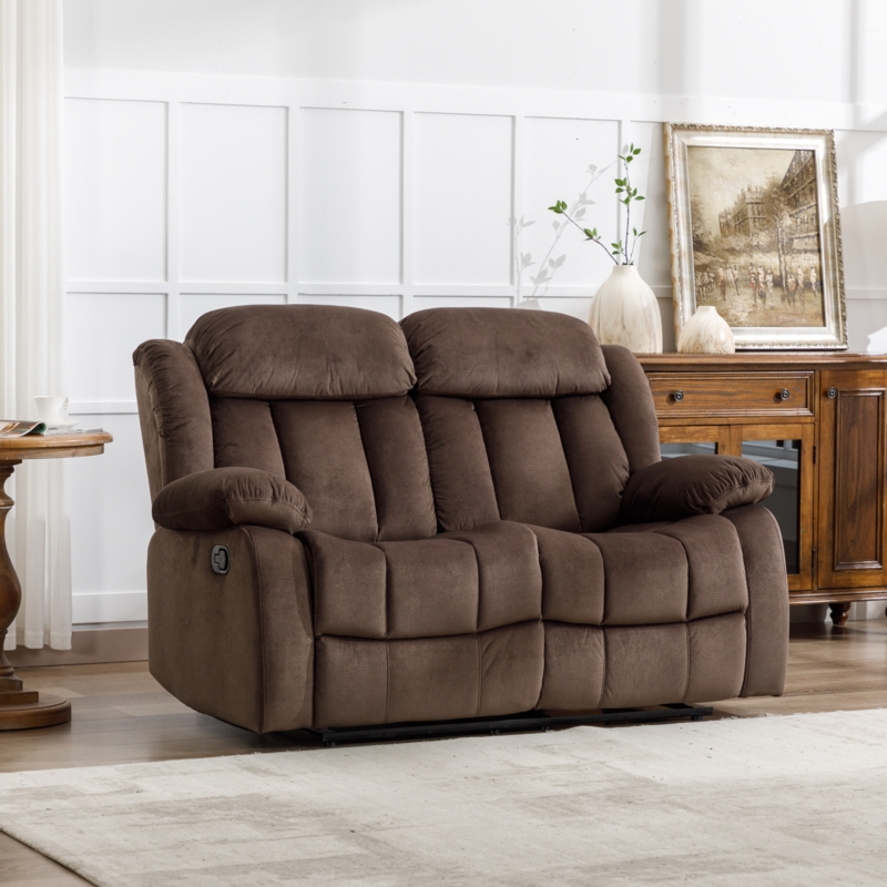 76'' Wide Short Plush Fabric Cushion Back Manual Reclining Loveseat With Skin Friendly Upholstery