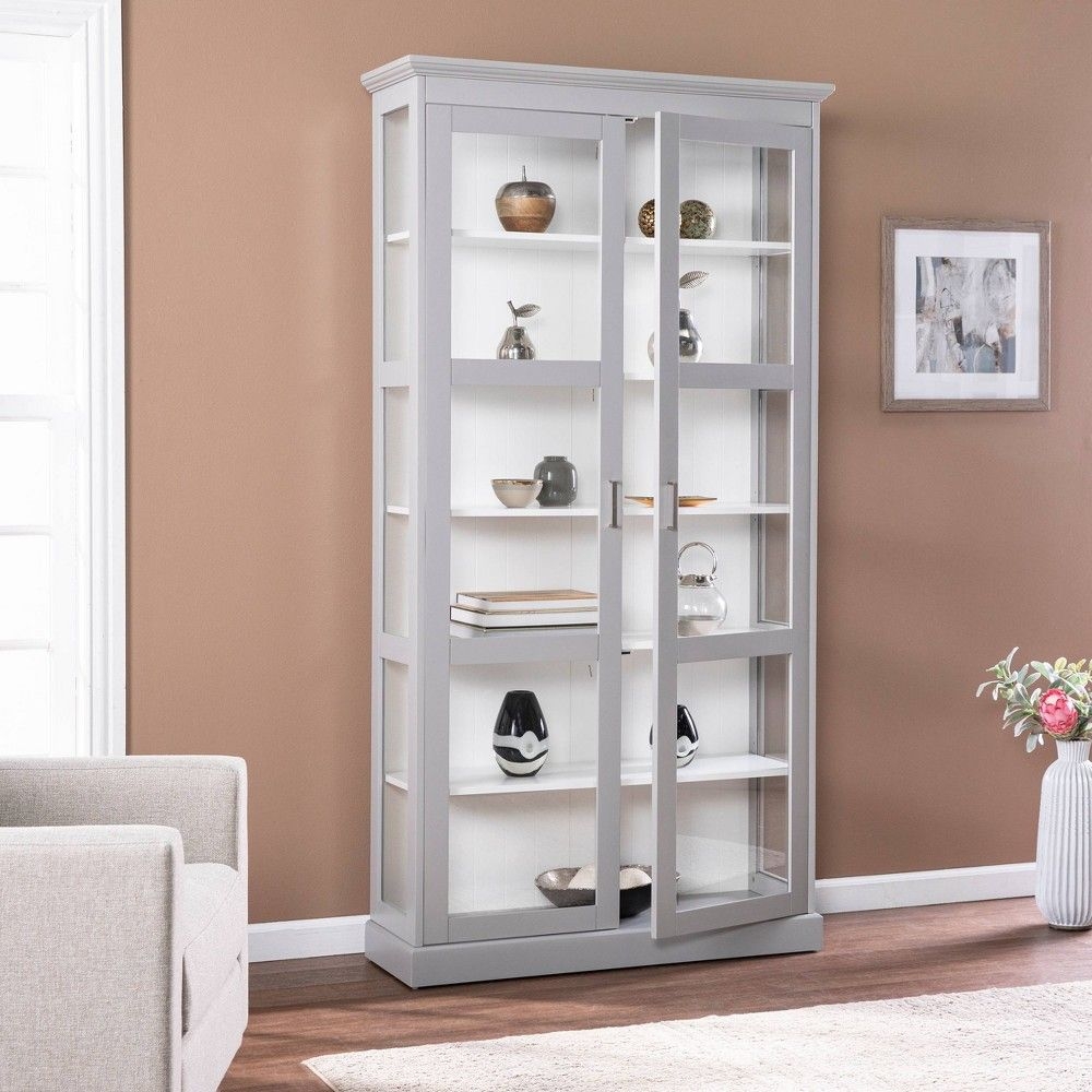 77.75" Trefstan Tall Curio Cabinet Cool Gray - Aiden Lane
