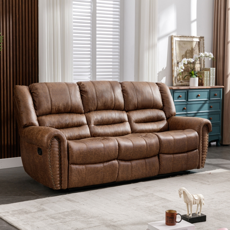 86'' Wide Classic and Oversize Top Faux Leather Reclining Sofa with Rivet