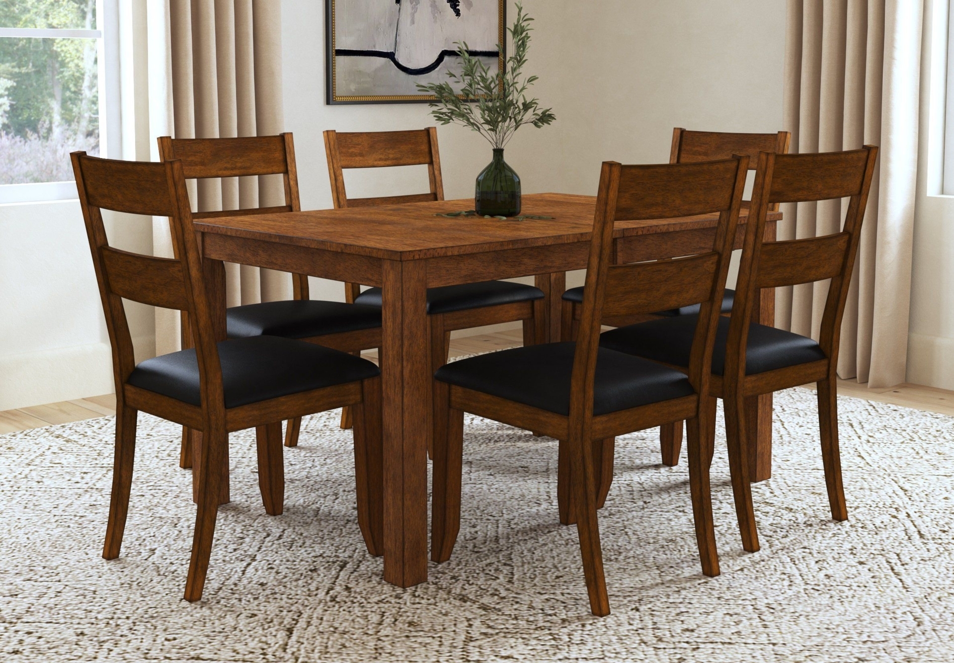 A-America Mariposa Rustic Whiskey 7pc Dining Room Set With Ladderback Chair