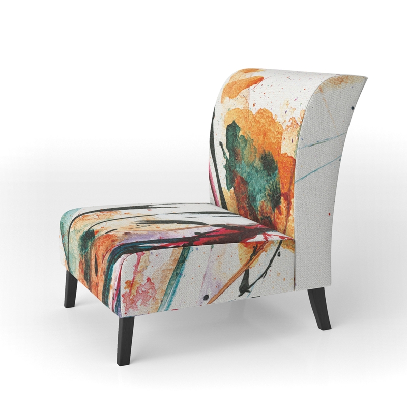 Abstract Orange Flowers - Traditional Upholstered Slipper Chair