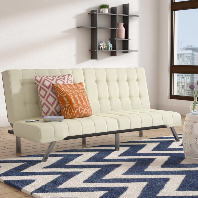 Acquaviva Twin 71'' Faux Leather Tufted Convertible Sofa