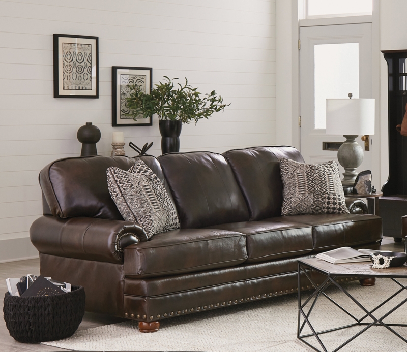 Aeryona 94" Italian Leather Match Sofa with 2 Included Accent Pillows