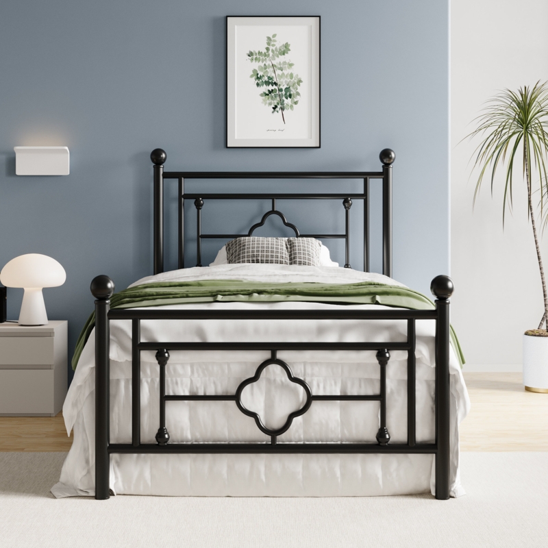 Ajayceon Metal Platform Bed Frame With Vintage-Style Headboard And Footboard