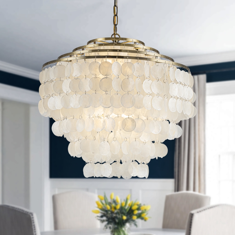 Akef 6-Light 22" Glam Coastal Capiz Tierd Chandelier 4-Tier Vintage Natural Seashell Hanging Light