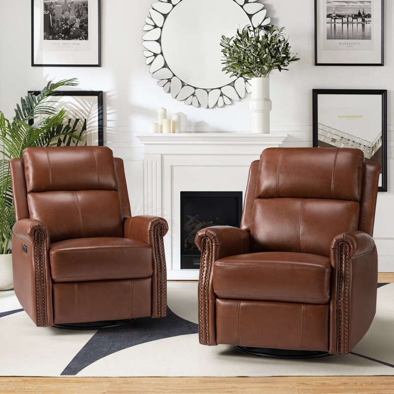 Alaynie Genuine Leather Power Rocking Recliner