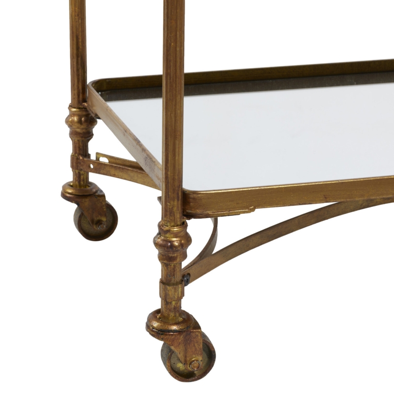 Algiers Brass Metal Rolling 3 Mirrored Shelves Bar Cart with Handles 35" x 18" x 33"