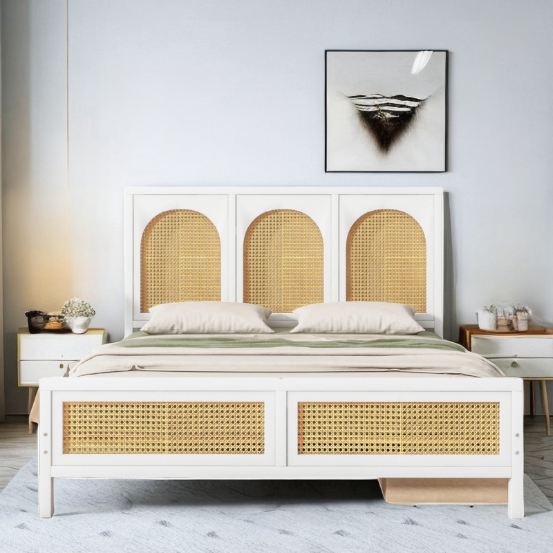 Aloysia Platform Storage Bed with Rattan Headboard and Footboard