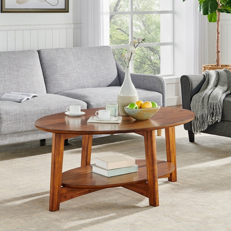 Amarius 48" Wide Mid-Century Industrial Solid Wood Oval Coffee Table With 1 Shelf