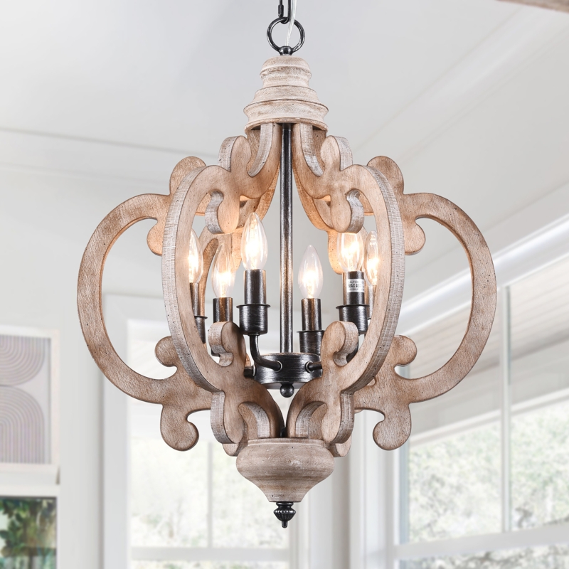 Ambrose 6 - Light Wood Dimmable Empire Chandelier