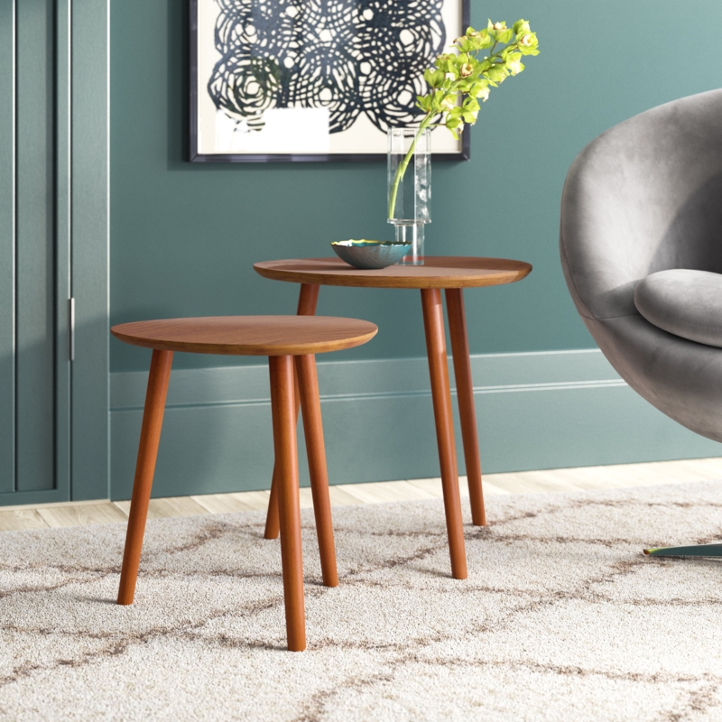 Amethist 2 Piece Nesting Tables with Solid Wood Legs 