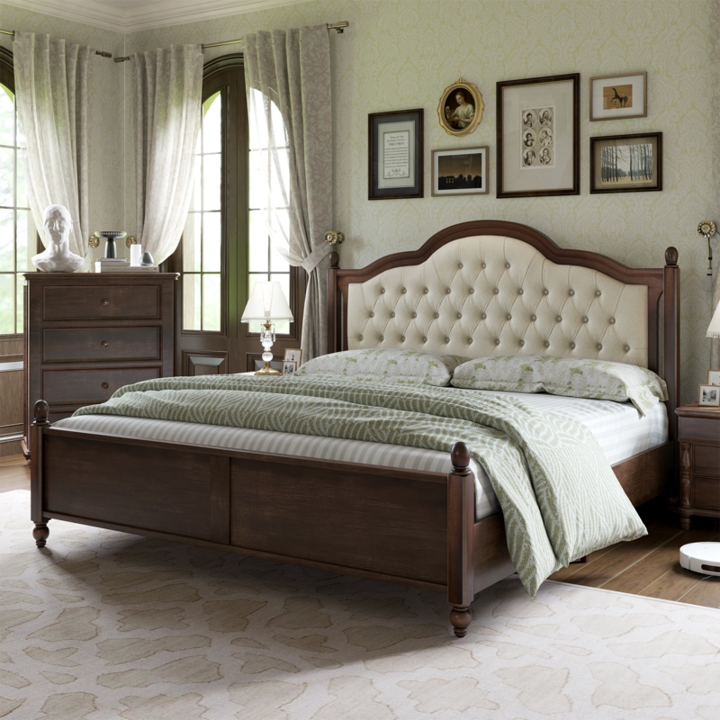 Amilio Upholstered Bed Solid Wood Platform