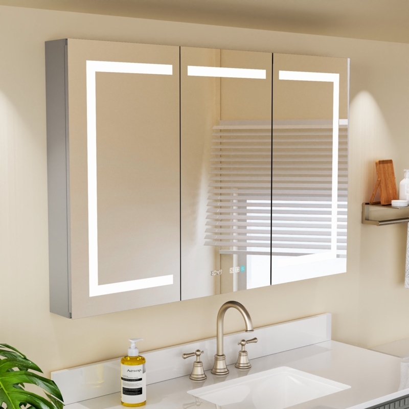 Amreece 48'' W 32'' H Frameless Medicine Cabinet with Mirror and 6 Adjustable Shelves